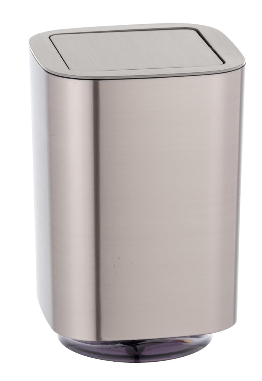 WENKO Auron, Silver, Cosmetic Swing lid, Bathroom bin, 5.5 litres, Chrome, 25.5 x 17.2 x 17.2 cm
