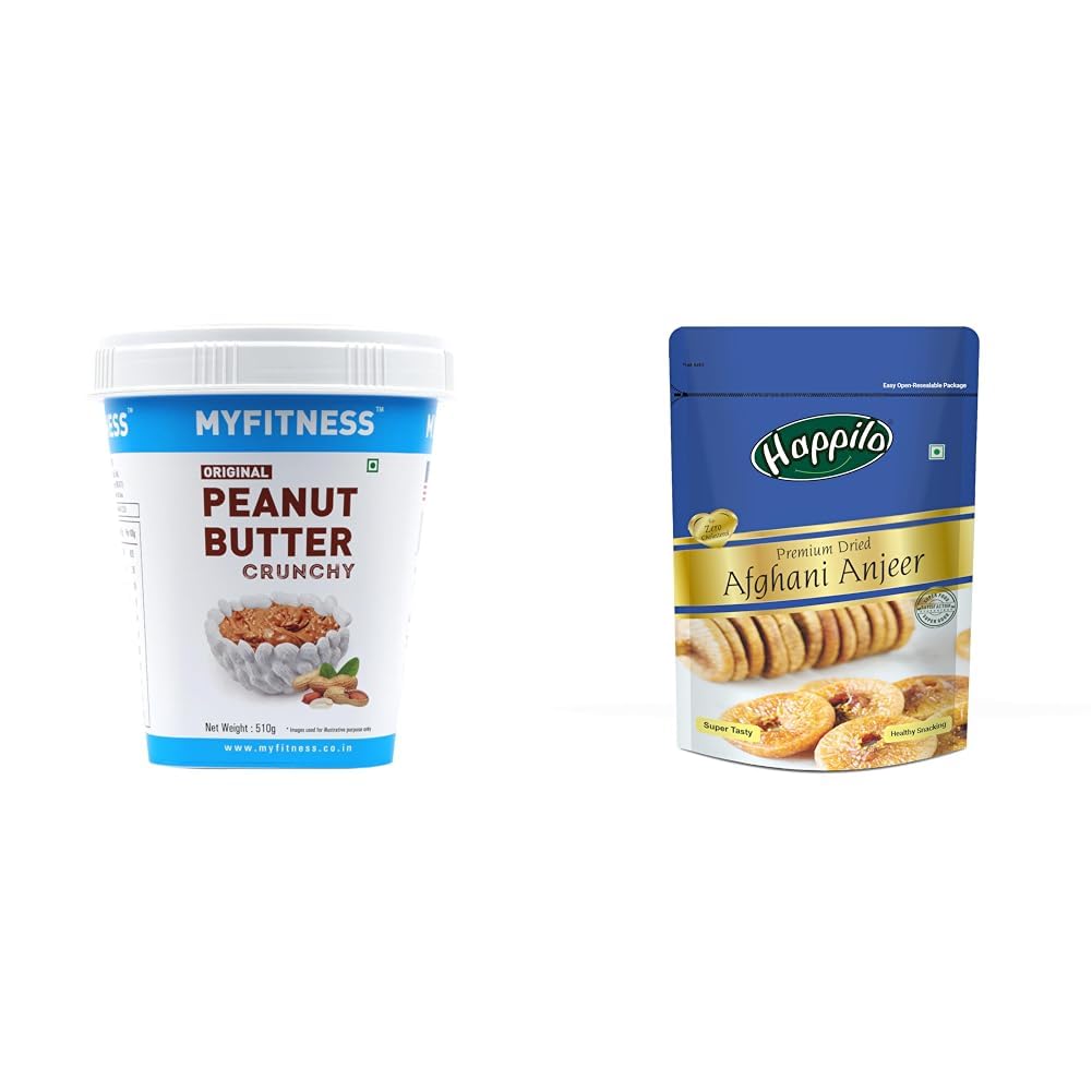 MYFITNESS Original Peanut Butter Crunchy 510g | 25g Protein to Boost Energy & Happilo Premium Dried Afghani Anjeer 200 g Pack
