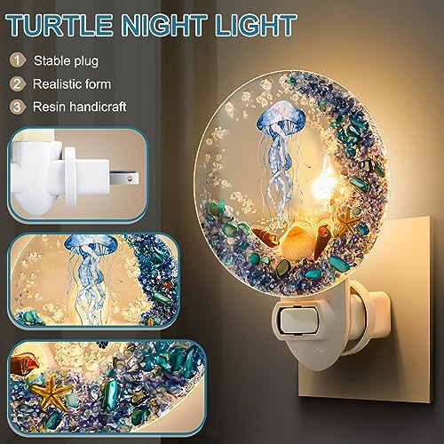 Image of Hortsun Plug in Seashell Night Light Ocean Sea Animal Decorative Night Light Plug in Beach Lamps Vintage Ocean Lamps for Adult for Home Bedroom Living Room Bathroom Wall(Jellyfish)