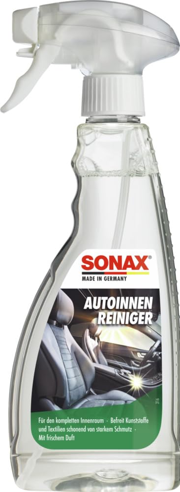 SONAX AutoInnenReiniger (500 ml) für Stoff, Polster, Cockpit, Kunststoff, Fahrzeughimmel & Innenverkleidungen – für hygienische Sauberkeit im Auto | Art-Nr. 03212000