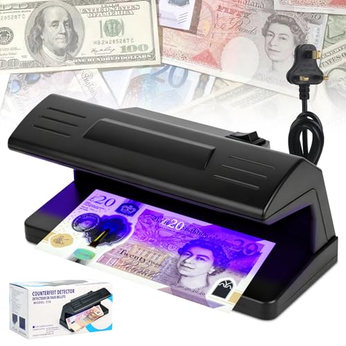 Note Checker Counterfeit Money Detector UV LED Light Money Checker Machine Easily Spots Fake Money Notes Fraud Prevention Money Checker for Various Commercial Locations (UK Plug)