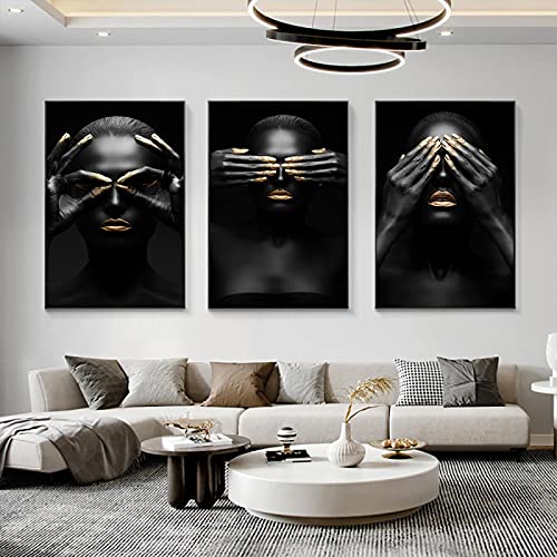 Toile Noir et Or Art Africain 50x70 cm triptyque scandinave moderne sans cadre