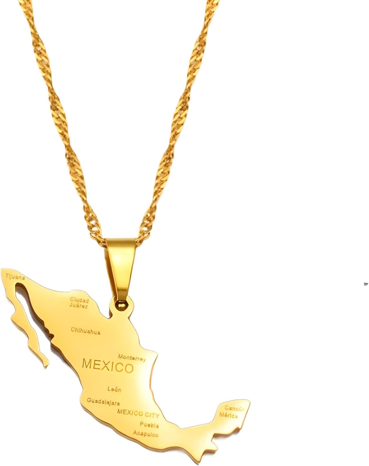 925 Sterling Silver Mexico Necklace, 14K Yellow Gold Mexico Map With Cities Pendant Necklace for Women For men, Thin Chain Mexican Maps Flag Jewelry Necklaces For Men Bracelet