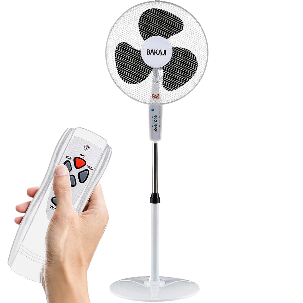 BAKAJI Ventilatore a Colonna Piantana Potenza 50W Diametro Pale 40cm 3 Velocità Selezionabili Funzione Timer Altezza regolabile Oscillazione Orizzontale e Telecomando x Controllo a Distanza (Bianco)