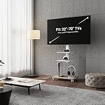 FITUEYES Mobile Floor TV Stand with Swivel Mount for 32-70 Inch Flat/Curved TVs, 3-Shelf Portable Rolling TV Cart with Load Capacity up to 88 lbs,Max VESA 600x400mm(White)
