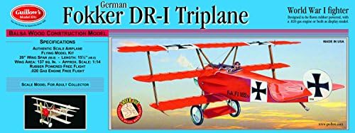 Guillow's Fokker DR1 Triplane Laser Cut Balsa Model Kit - 20 in Wingspan