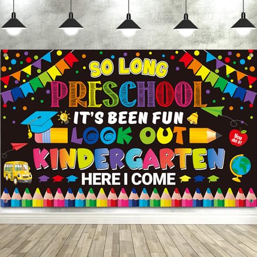 Preschool Graduation Decorations 2026, PRE K Preschool Graduation Photo Backdrop, Last Day of Preschool End of School Year Decoration Banner for Home School Classroom Class Bulletin Boards Celebration