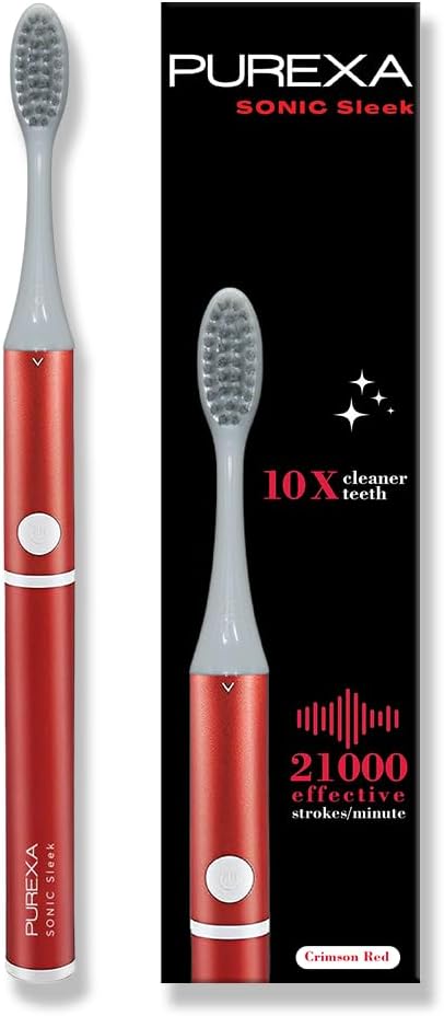 PUREXA Sonic Sleek Electric Toothbrush for Adults and Kids with 1 Year Warranty, 180 Days Battery, AAA Battery Included, Crimson Red