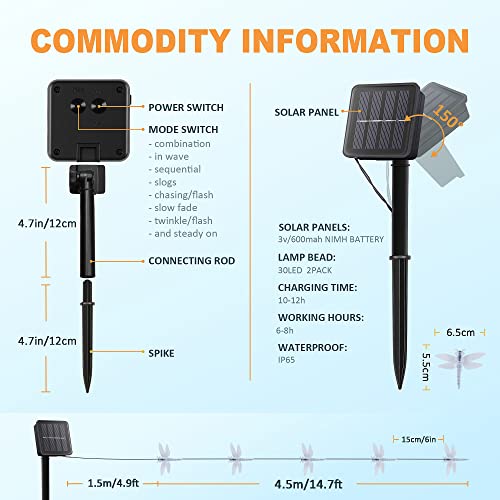 Heyfuni Solar String Lights, 2 Pack 19.6Ft 30 Led Solar Dragonfly Lights,8 Modes Waterproof Outdoor String Lights For Garden Patio Gate Yard Party Wedding Outdoor Decor(Multicolor) #TOP3
