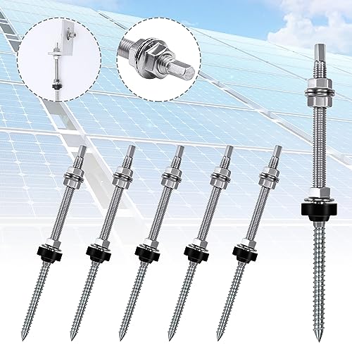 6 Piezas Tornillos de Soporte Placas Solares, Tornillo Autotaladrantes Roscachapa M10 x 200mm, Tacos Metalicos de Altura Regulable, Expansión Fijaciones de Tornillos, para Soporte Solar Fotovoltaica