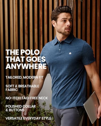 INTO THE AM Polo Shirts for Men - Slim Fit Short Sleeve Collared Shirt S - 4XL Fitted Collar Polos for Work3