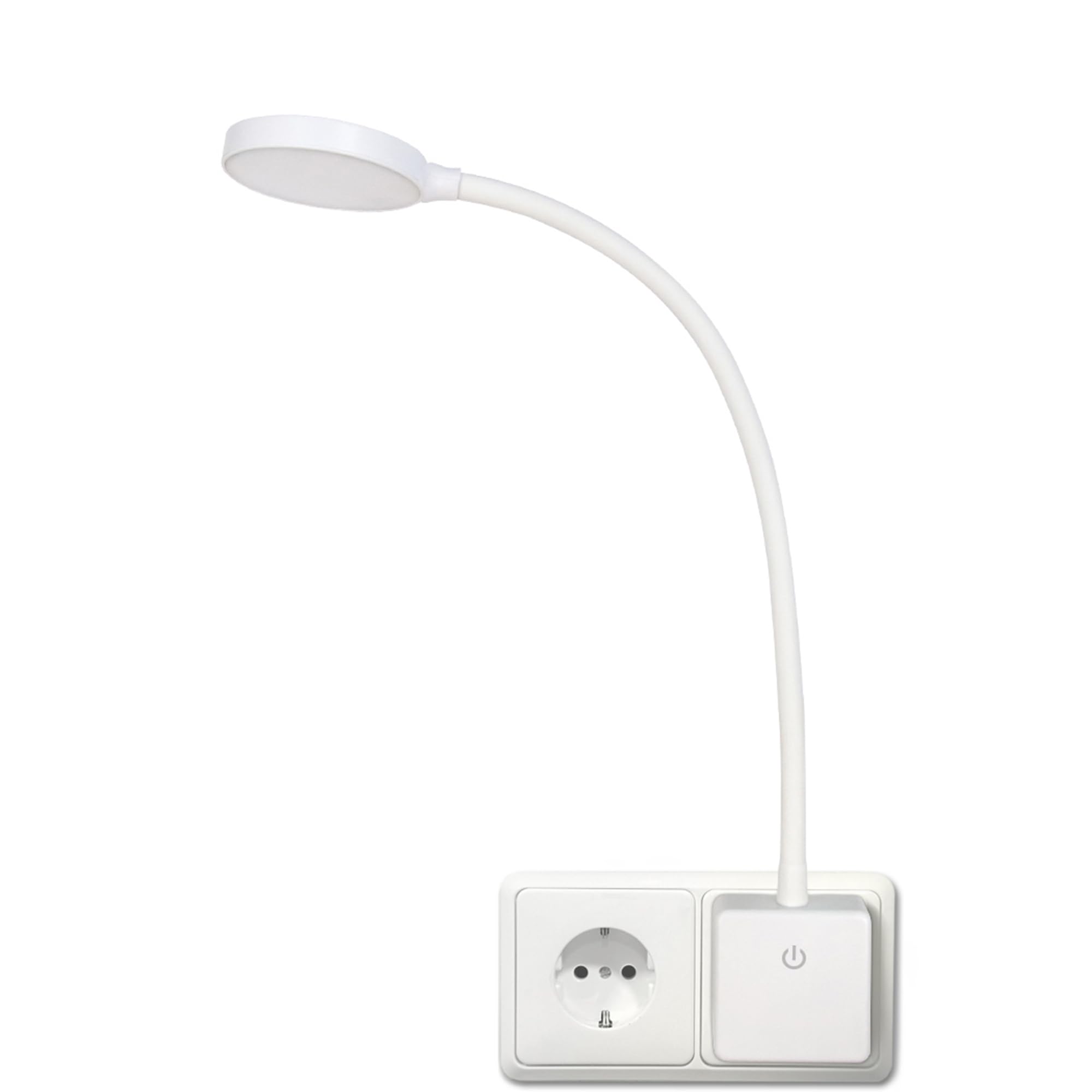ENUOTEK Lampara de Lectura Pared de LED Flexible Regulable Blanco con Enchufe y Interruptor Tactil 4W Brillo Máximo 350Lm Luz Neutra 4000K sin Funcion de Control Remoto Lot de 1