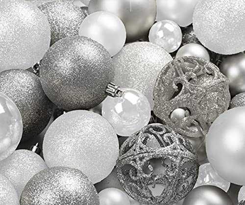 100 Silver and White Christmas Ornament Balls Shatterproof + 100 ...