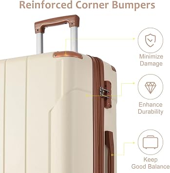 28 Inch Checked-Large Luggage, Hard Shell Suitcase with Spinner Wheels, Lightweight Expandable ABS Luggage with TSA Lock, Corner Guards, Ergonomic Handle (Brown White)