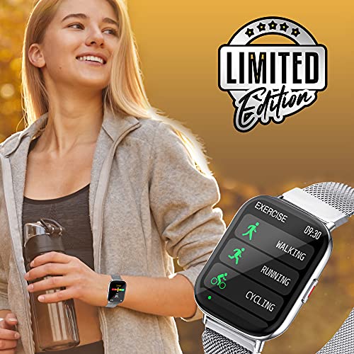 Image of ZEBRONICS Zeb-FIT5220CH Limited Edition Smart Fitness Watch,2.5D Curved Glass 4.4cm Square Display, Metal Body & Strap, SpO2 /BP /HR Monitor, IP68 Water Proof, 8 Sports Mode(Silver Rim + Metal Strap)