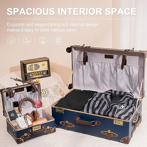 urecity Vintage Luggage Sets of 5 Piece, 20-Inch and 26-Inch Rolling Luggage, 12.5-Inch Cosmetic Train Case, 16-Inch Carry-On Nonwheeled3