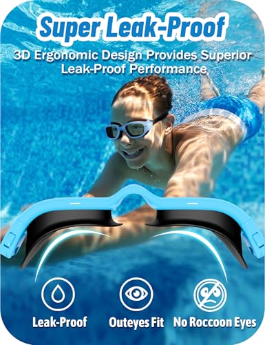 Image of Vvinca Kids Swim Goggles, Swimming Goggles for Kids 3-14 Anti-Fog UV Protection No Leak Pool Glasses for Boys Girls