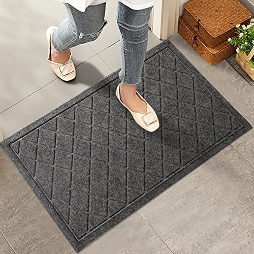 Hiyard Durable Front Door Mat, Absorbent Muddy Dirt Resist Welcome Door Mats Outdoor Indoor, Heavy Duty Easy Clean, Non-Slip Rubber Backing Low Profile Doormat For Entryway, 30×17, Grey #TOP7