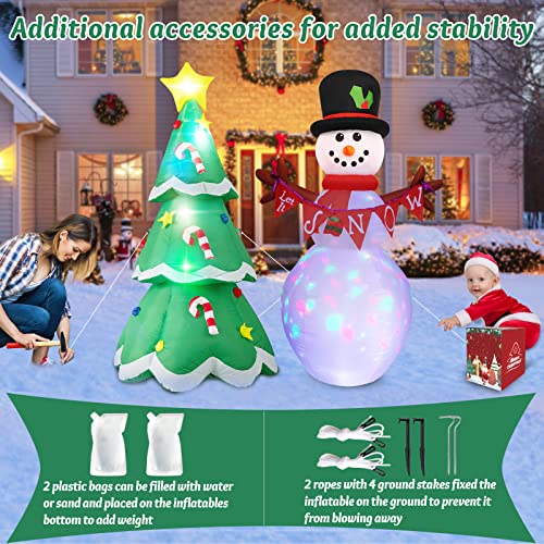 6Ft Set Of 2 Inflatable Snowman And Christmas Tree With Rotating Led Lights Christmas Inflatables Outdoor Decorations, Xmas Blow Up Yard Decorations For Décor Holiday Party Indoor Garden Lawn Patio #TOP4