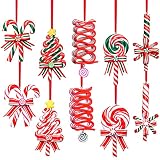 TREWAVE 10 Pieces Christmas Tree Lollipop Hanging Ornaments Set with Ribbon, Xmas Candy Cane Tree Ha