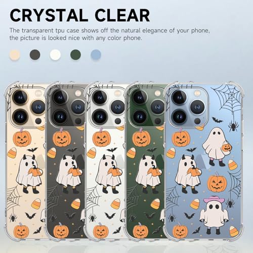 Coque iPhone 13 Pro Halloween citrouille et chat fantôme en TPU transparent souple