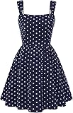 Belle Poque Damen Polka Dot Kleid Square Neck Breite Träger Gerüschtes Rücken A Line Fließendes Mini Sundress Sommer Freizeit Party Kleid