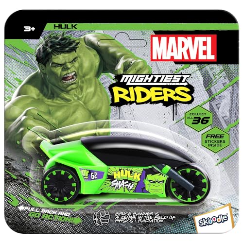 Image of SKOODLE Marvel Pull-Back Rider Bike for Kids - Hulk Edition Motorcycles, Marvel Inspired Toy Bikes with Sturdy and Long-Lasting Construction, Enhances Motor Skills, Fun Vehicle Toy for Gift - Green