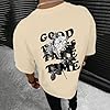 Men's Oversize Short Sleeve T-Shirt Crew Neck Sports Shirt with Back Print Vintage Print Streetwear Oversized Casual Top Summer Tops Y2K Cotton Tee Shirts Print Long Shirt, beige, XXL #3
