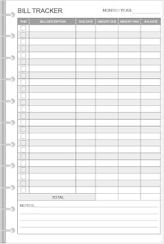 Bill Payment Tracker Refills - 100 Sheets/200 Pages, Bill Pay Checklist Refills for Happy Planner Inserts, 11 Disc Pre-Punched Happy Planner Inserts, 11-Disc Discbound, 100gsm, White Paper, 8.5" x 11"