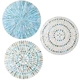 Tioncy 3 Pcs 11.8 Inches Spring Summer Blue Mother of Pearl Shell Plate Coastal Wall Art Mosaic Wall Sculpture Shell Handmade Hanging Plates Arts for Bedroom Bathroom Home Office Hotel