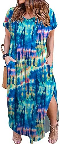 Kancystore Womens Dresses Plus Size Summer Casual Maxi Dress for Wedding Guest Tie Dye 2X