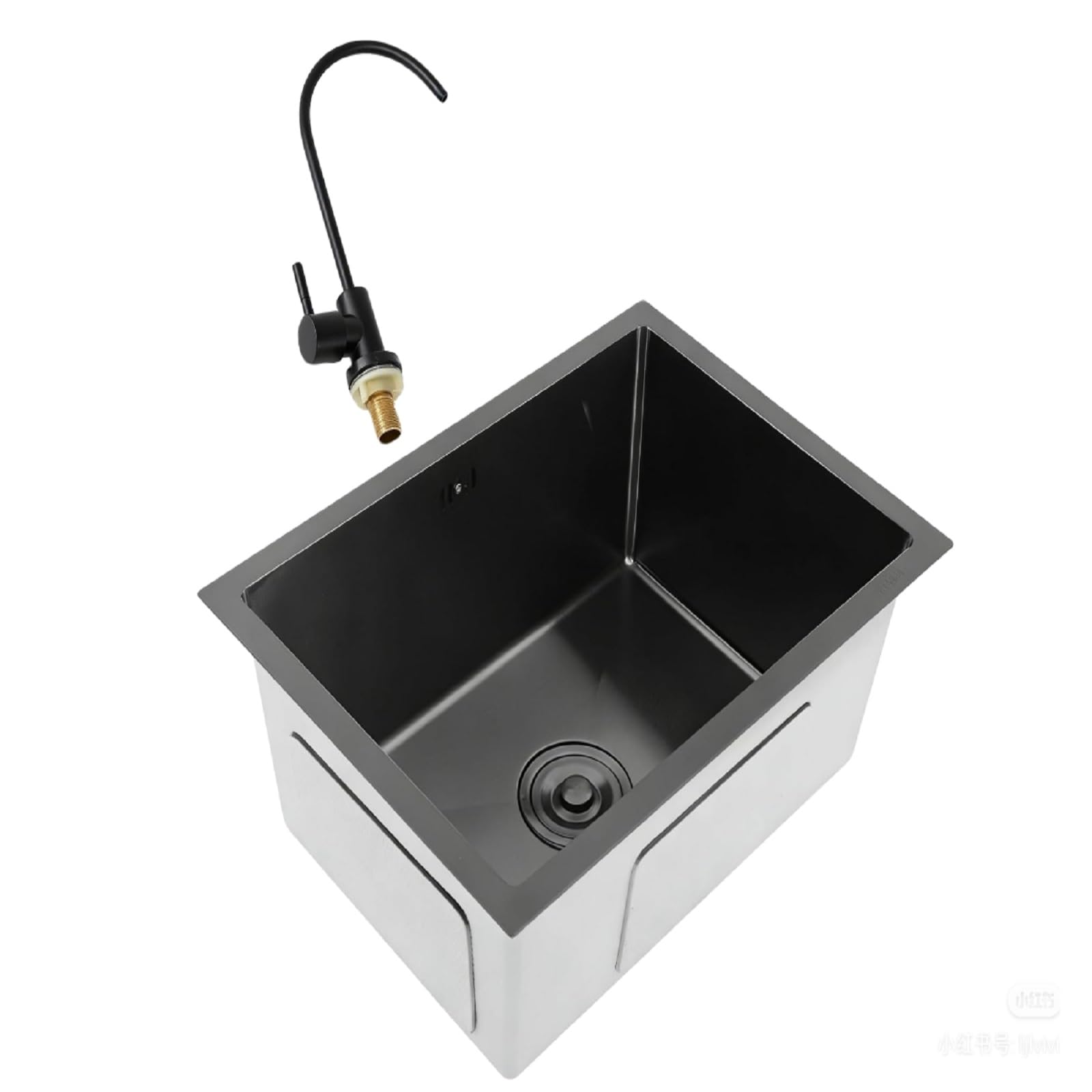 55 x 40 cm Spülbecken aus Edelstahl, Küchenspüle mit 360° Wasserhahn, Edelstahlspüle kompl. Siphon und Abtropffläche,Küche 1 Becken Einbauspüle für Zuhause/Restaurant, Schwarz