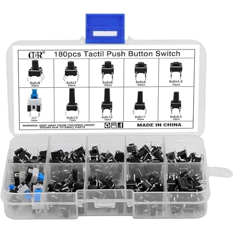 OCR 180Pcs Tactile Push Button Switch 10 Values 6x6mm Micro Momentary Tact Button Switches Assortment Kit Cover