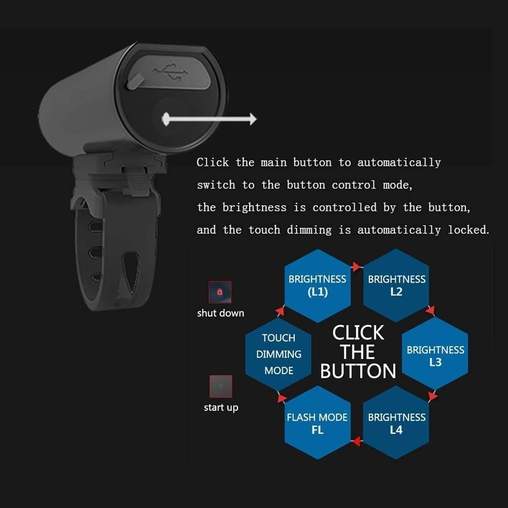 Frente de Luces de Bicicletas Recargables USB, Faro de la Bicicleta súper Brillante 4 + 1 Modos Light Runtime 10 Horas Faro de Bicicleta Impermeable, Luz para la Carretera, Montaña