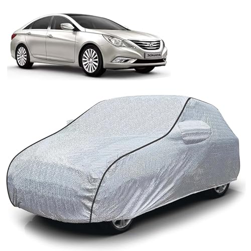 Image of Sulfar 100% Waterproof Car Body Cover Compatible with Mirror for Hyundai Sonata Transform (Triple Stitched, Full Bottom Elastic, Magic Silver with Black Piping)