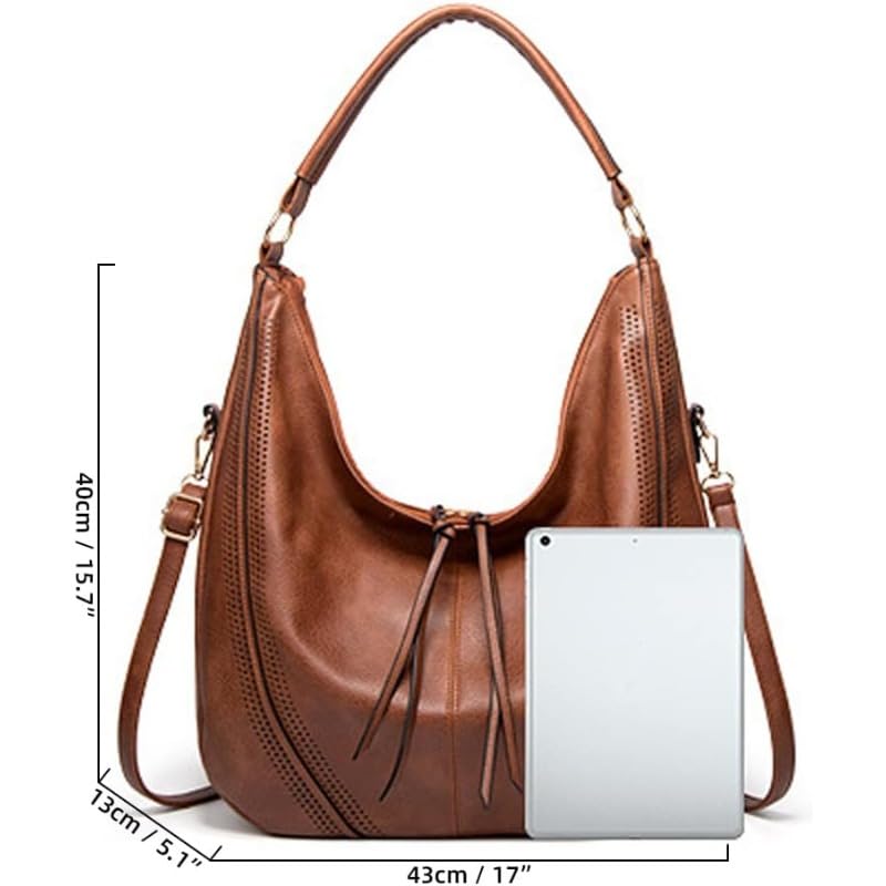 Bolso Hobo de cuero genuino para mujer miniatura 4