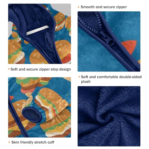 Burger Pattern with Flags Toddler Fleece Jacket Girl Boys Hooded Fleece Jacket Coat Warm Outwear Zip-up 3-10T3