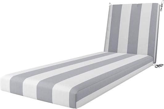 California Umbrella Outdoor Chaise Lounge Cushion, 24 x 78 Inch, Premium Outdoor Memory Foam, Fade Resistant Solstice Olefin Fabric, Patio Lounger Cushion with Fabric Ties, Grey - White