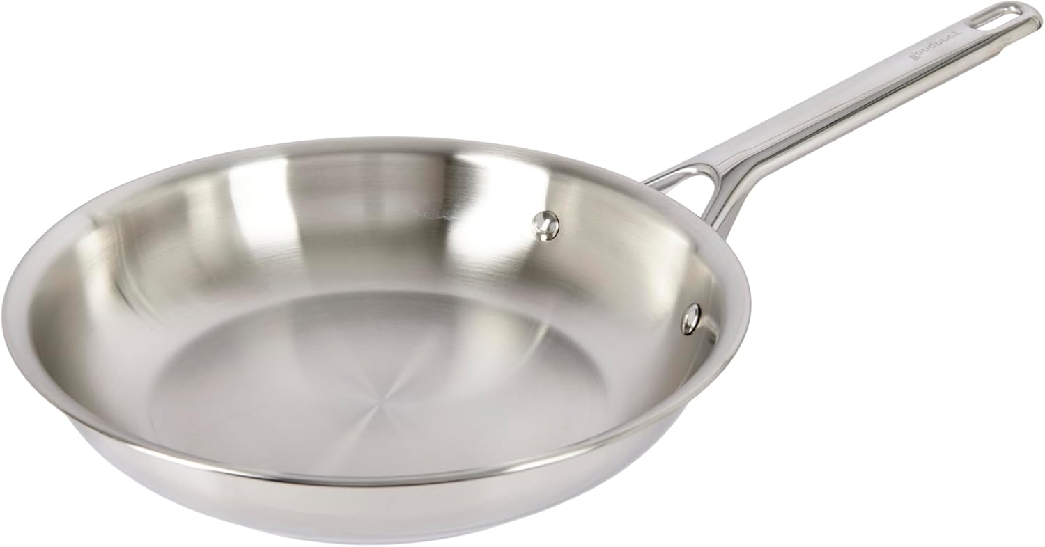 GoodCook Stainless Steel Fry Pan 10-Inch, Oven-Safe to 500F & Induction-Safe Compatible with All Stovetops 3-Layer Construction for Even Heating Non-Toxic PTFE & PFOA Free, Silver