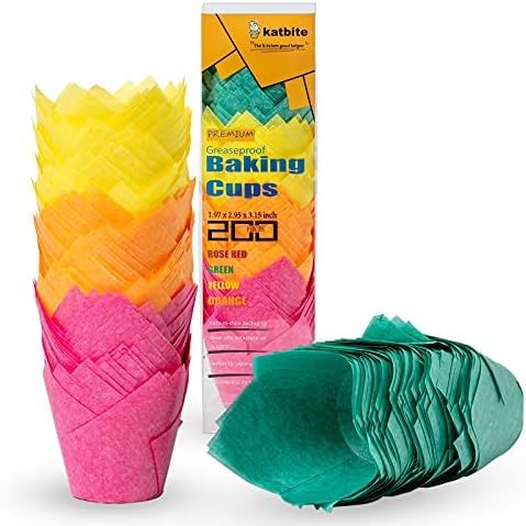 katbite Papierowe foremki do muffinek, 200 sztuk, na imprezę, wesele, urodziny, w kolorze różowym, żółtym, pomarańczowym, zielonym