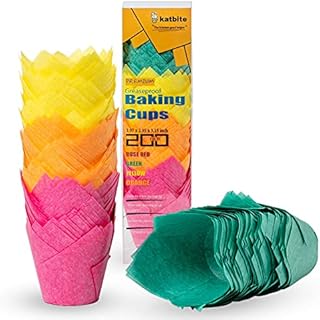 katbite Papierowe foremki do muffinek, 200 sztuk, na imprezę, wesele, urodziny, w kolorze różowym, żółtym, pomarańczowym, zielonym