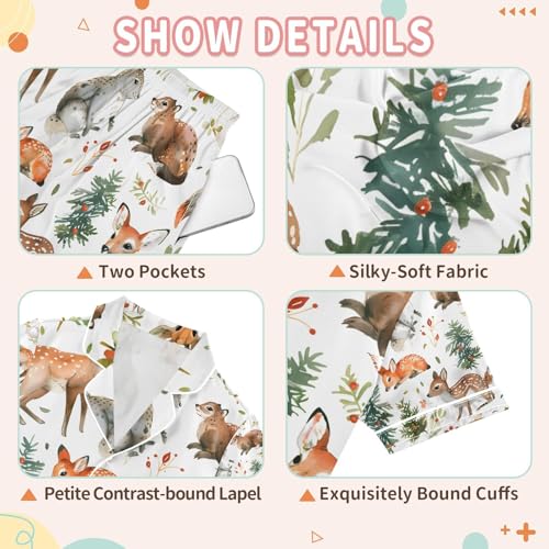 senya Forest Animals A Satin Summer Pajama Sets Silk Short Sleeve Button Down Sleepwear3