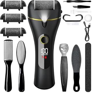 Vexloria Pedicure Elettrico Professionale, 16-in-1 Set Calli Rimozione Ricaricabile con 3 Rulli di Ricambio, 2 velocità, kit pedicure per Piedi Rimozione Calli Pelle Dura Secca