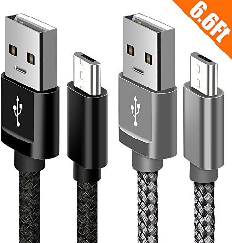 Micro USB Cable, Powerman Android Charger Micro USB Cables [2Pack,6.6Ft] Nylon Braided Fast Charging Cord Compatible Android, Samsung, Galaxy S7, S7 Edge, S6, Kindle, Motorola, Sony, LG (Grey/Black)