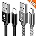 Micro USB Cable, Powerman Android Charger Micro USB Cables [2Pack,6.6Ft] Nylon Braided Fast Charging Cord for Android, Samsung, Galaxy S7, S7 Edge, S6, Kindle, Motorola, Sony, LG (Grey/Black)