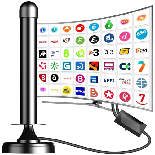 DGUPSP - Antena TV Interior Potente con Amplificador y Recepción 360° para Canales Locales HD - Antena Digital TV Interior - Fácil de Instalar - Soporta 4K/1080P, DVB-T/T2, VHF/UHF - Black
