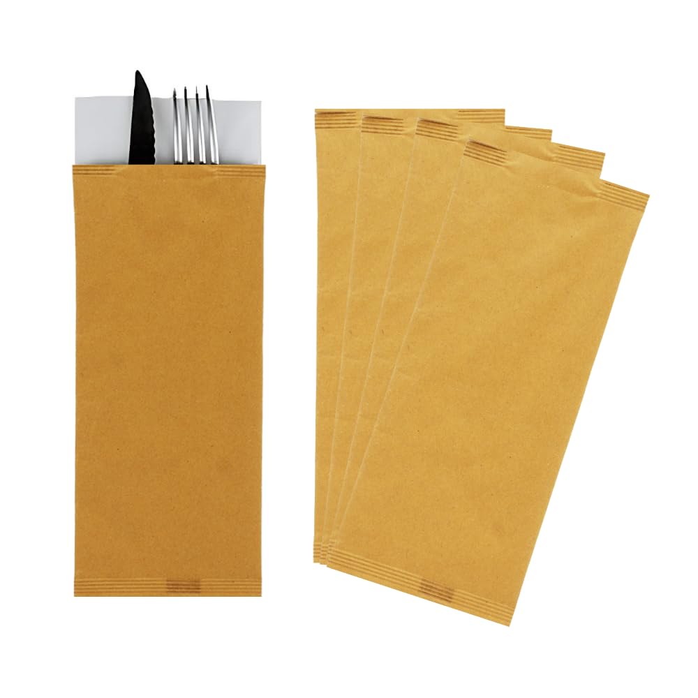 VIRSUS 1000 Buste portaposate Colore Avana Carta Paglia Dimensioni 10 x 25 cm con tovagliolo Doppio Velo