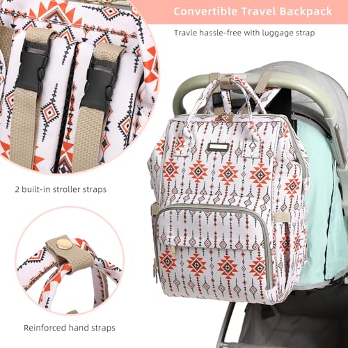 Image of GAIVP Diaper Bag Backpack, Diaper Bags for Baby Girls Boys, Baby Bags for Moms Dads, Nappy Changing Bag with Insulated Pockets,Multi-functional Waterproof Backpack with Stroller straps-Tribal Orange