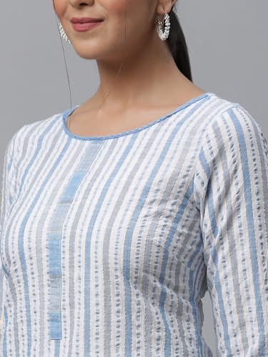 Image of Aurelia Women's Muted Marmalade Stripes Yarn Dyed Seer Sucker Slub Stripe Straight Kurta