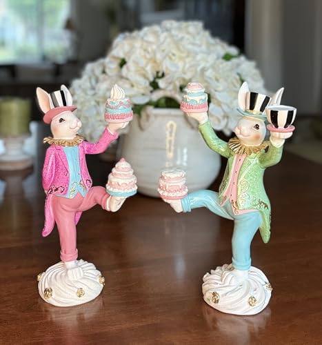 TenWaterloo Easter Bunny Tea Party Rabbit Figurines, 12.5 Inches High,